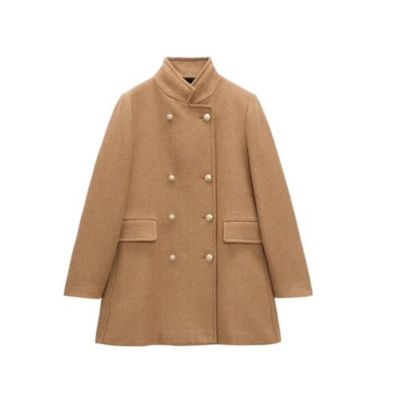 EUC Zara Camel Wool Blend Double-breasted Coat - M